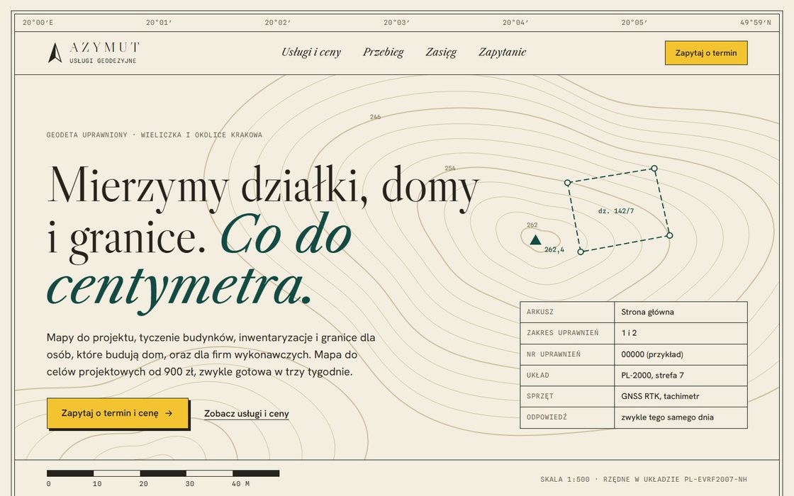 Przykładowa strona: Azymut, geodeta